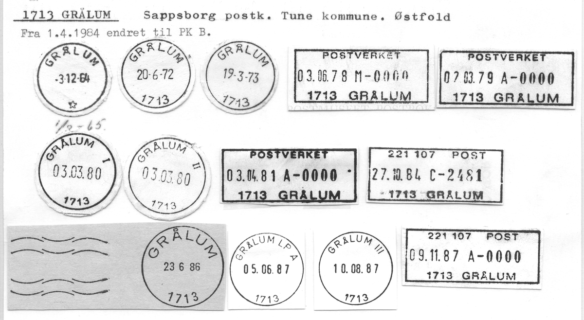 Stempelkatalog 1713 Grålum, Sarpsborg, Tune, Østfold