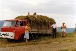 Kjøring av tørrhøy fra Eidsøra til Simonhjell i Øksendalen.