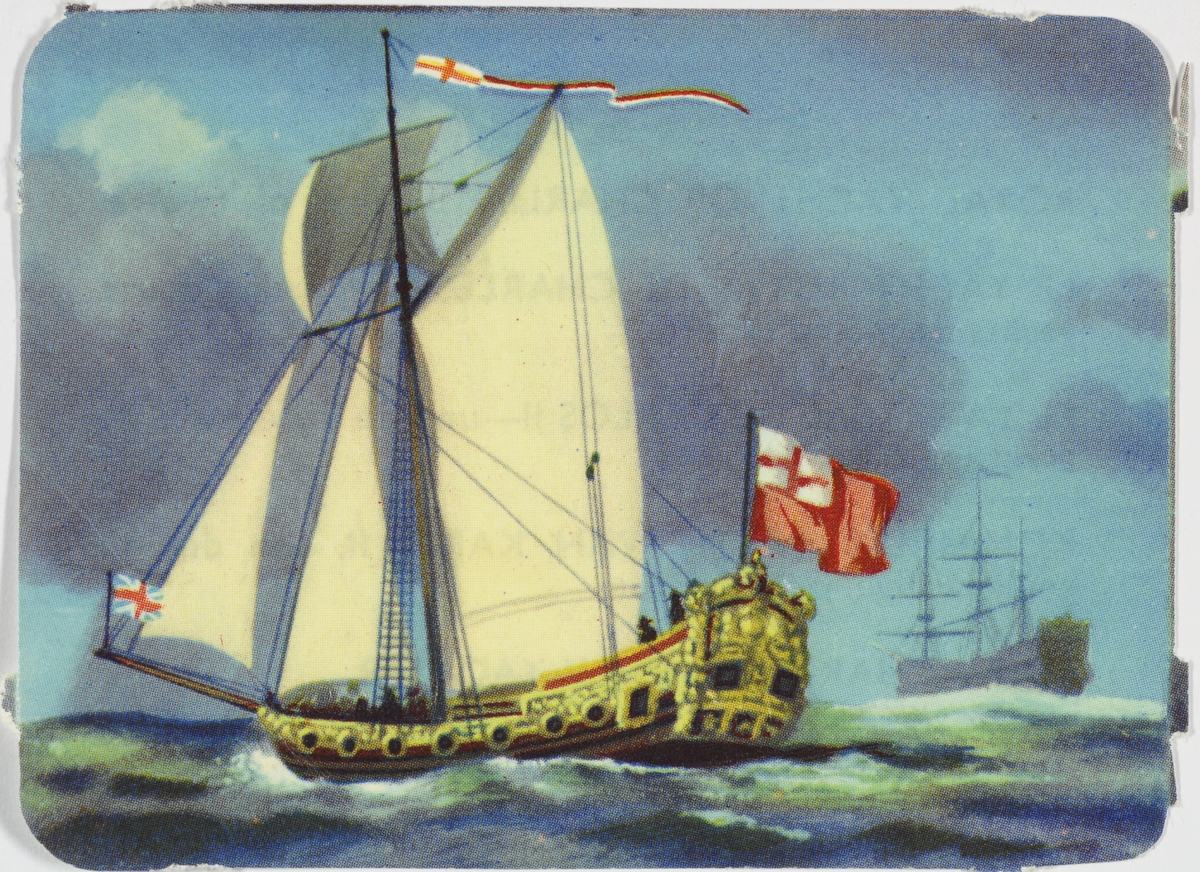 En av Charles II`s tolv yachter for fulle seil.