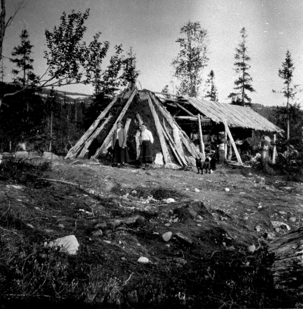 Samisk sommergamme ved Majavatn, Nordland.  Senere gjenreist på Sverresborg Trøndelag Folkemuseum