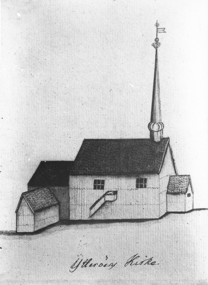 Ytterøy kirke - kopi av tegning av Gerhard Schøning