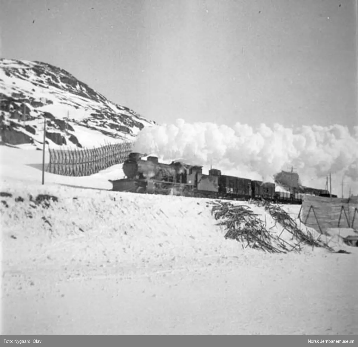 Damplokomotiv type 39a med godstog på Bergensbanen