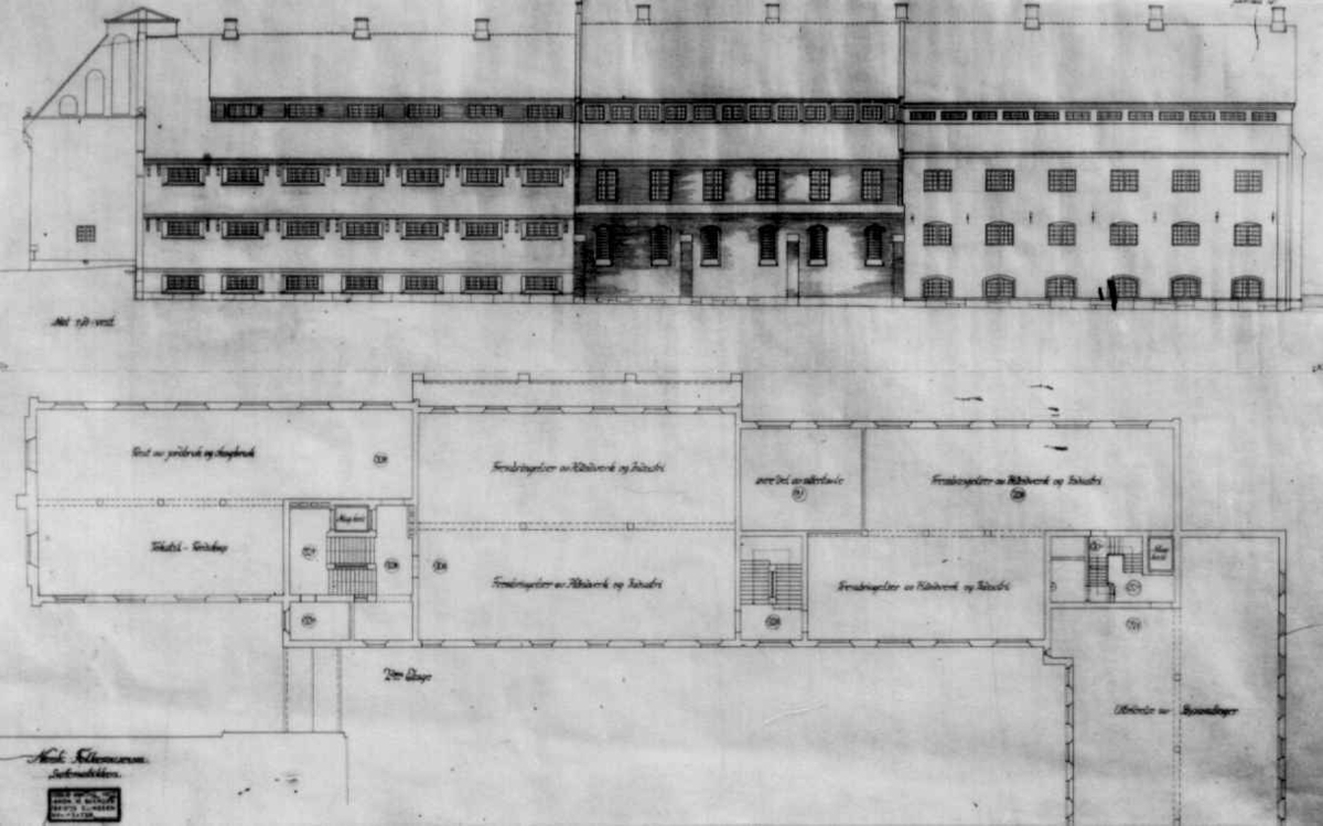 Plantegninger, fra 1925, fra arkitektene Bjercke og Eliassen. Utkast til nye museumsbygninger.
Forslag til bygningen for systematisk samling. 