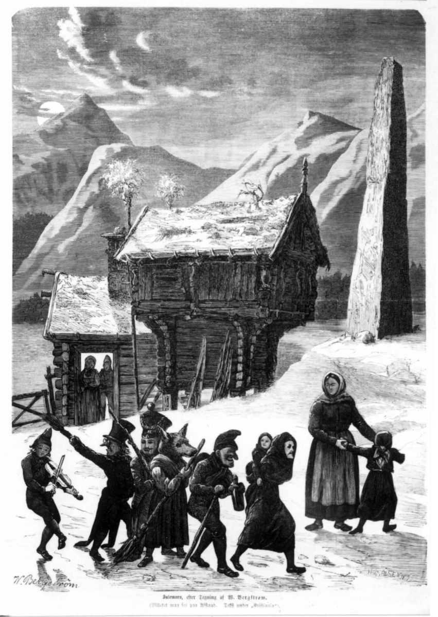 Julebukker. Xylografitrykk fra Norsk Folkeblad, 1869.