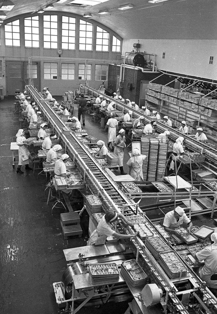 Serie. Fabrikkarbeidere og fabrikasjon på Bjelland Fabrikker, Stavanger. Fotografert aug. 1965. 
