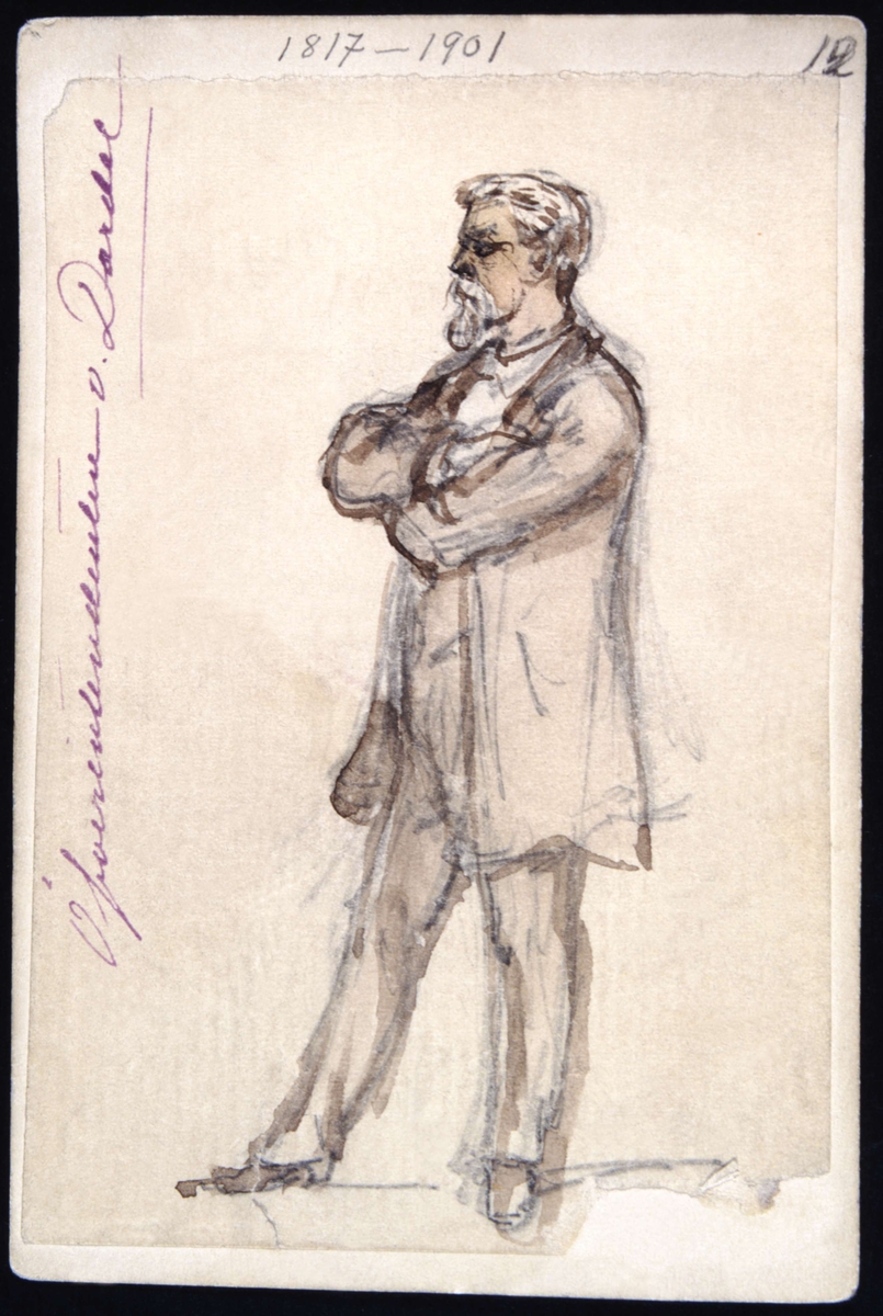 "Öfverintendenten von Dardel." Självporträtt, akvarell av Fritz von Dardel.