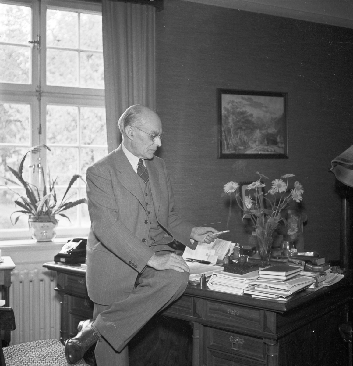 Professor Fredrik Berg i hemmet, Uppsala 1952