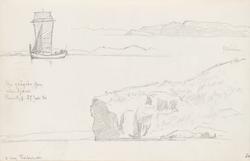 Ytterøya; båt på Trondheimsfjorden; Frosta [Tegning]