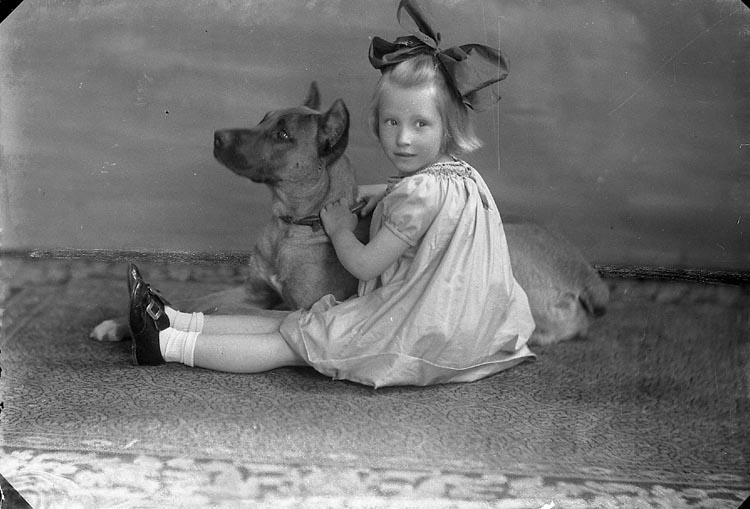 Ateljéfoto på flicka med hund