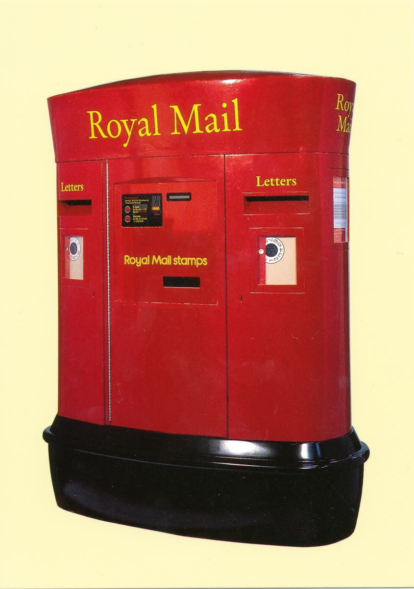 Brittisk kombinerad frimärksautomat och postlåda.
