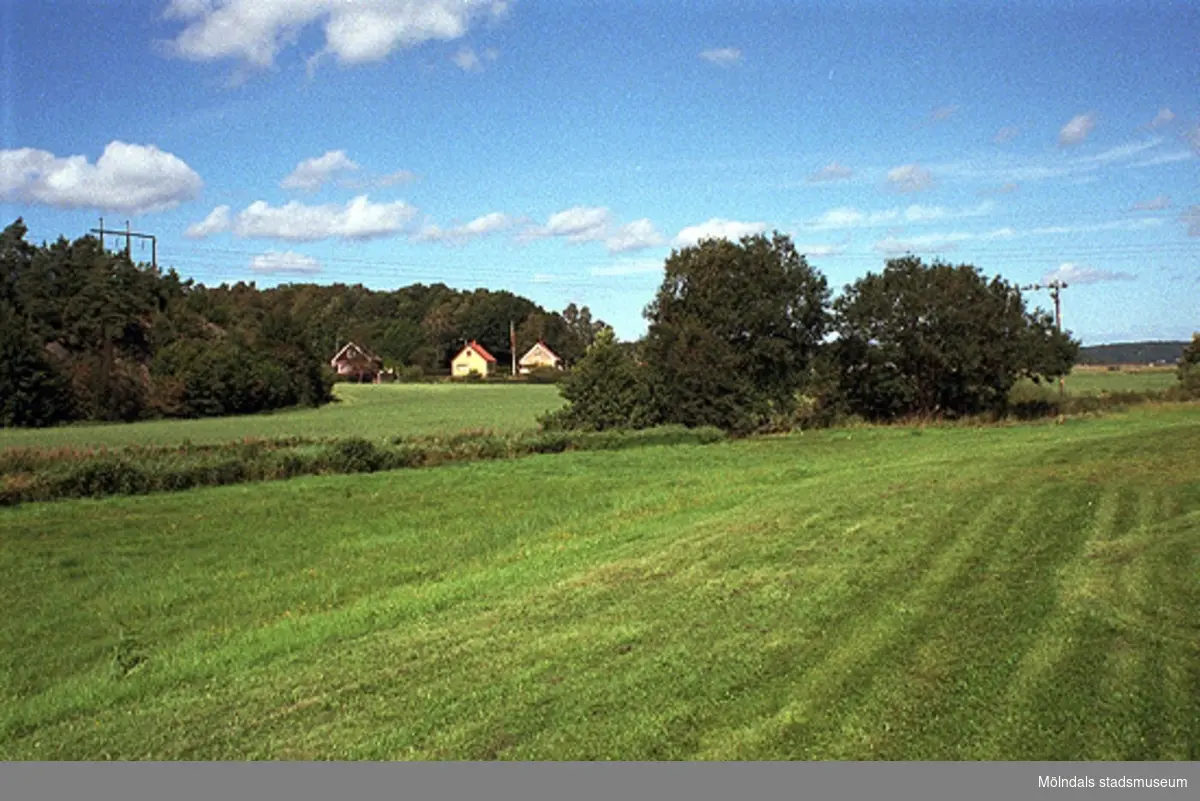 Dokumentation över Lindomeån och fälten inför en gång- och cykelväg på södra sidan om ån, 1998-08-19. Relaterat motiv: 2004_0046.
