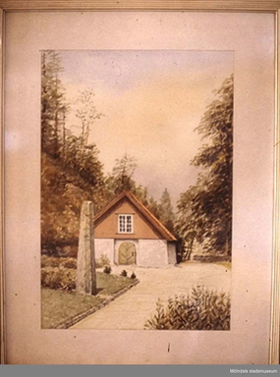 Hus i Mölndal.
En tavla målad av den naivistiske mölndalskonstnären Knut Berg.