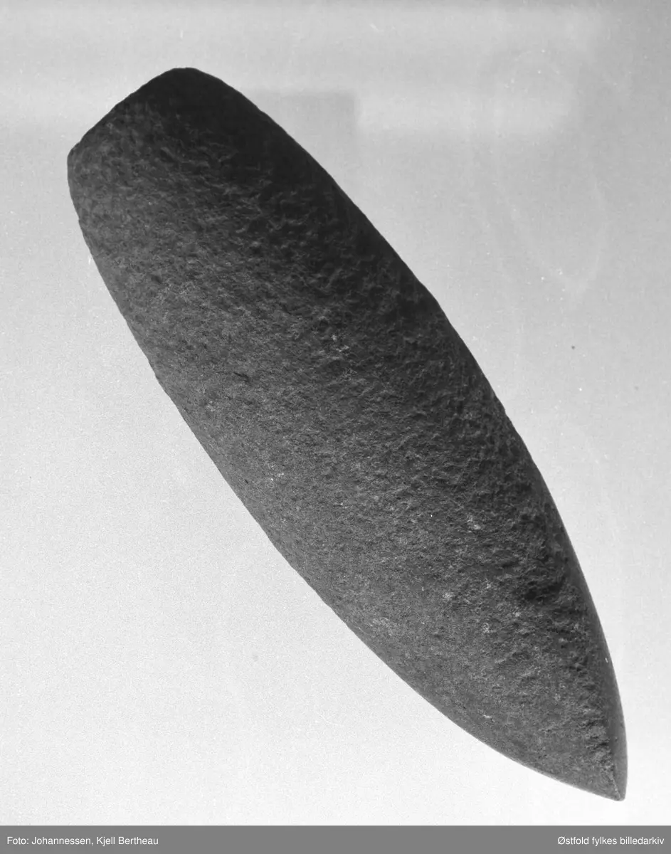 Arkeologiske gjenstander fra Edmund Rees samling på Jeløy, fotografert 1974.