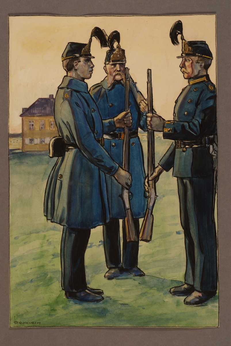 Plansch med uniform för Västgöta regemente 1872, ritad av Einar von Strokirch.