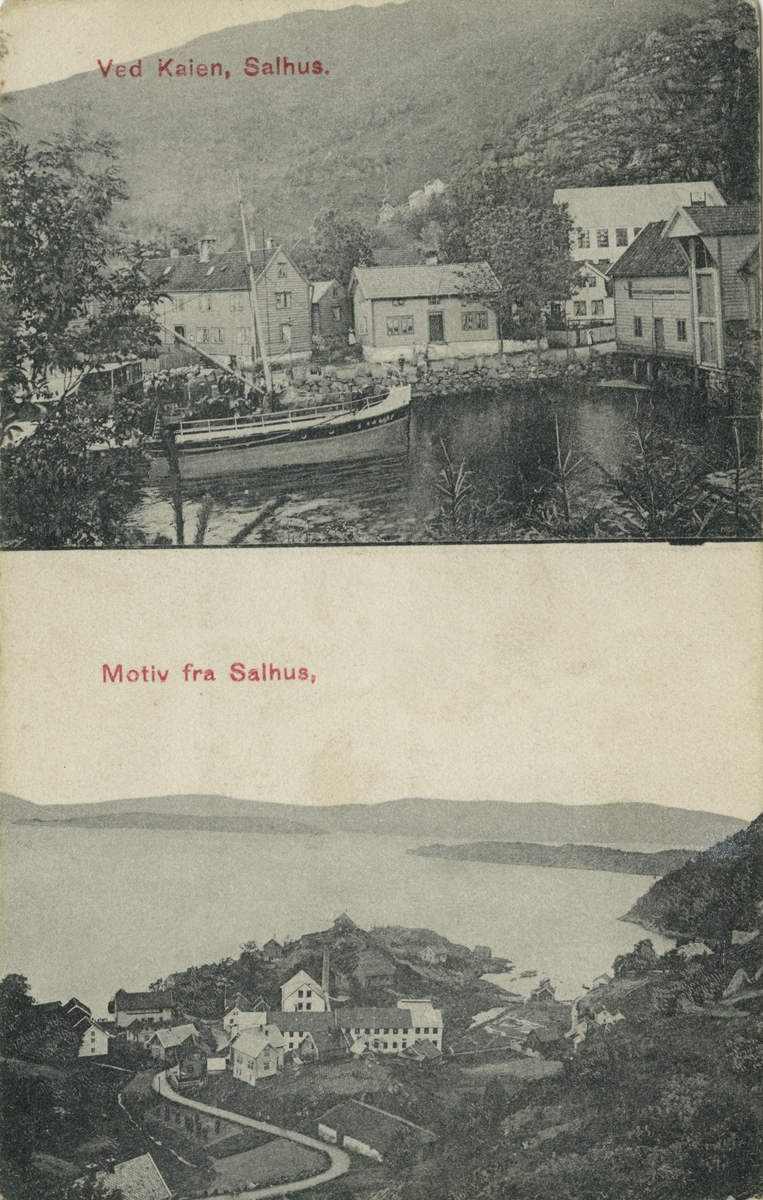 Postkort av kaia i Salhus.