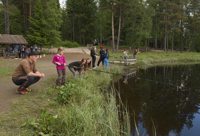 Barn fisker i fiskedammen på Prestøya under Skog og vann 2014 (Foto/Photo)