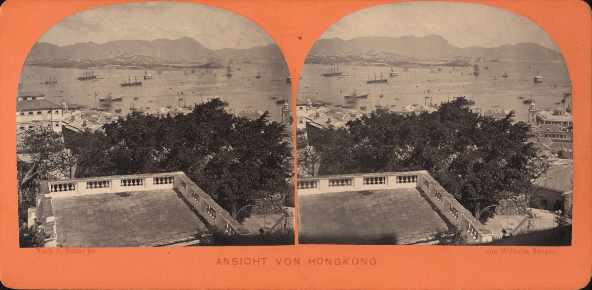 Stereobild, panoramavy över hamn, Hong Kong".
"Ansicht von Hong Kong".