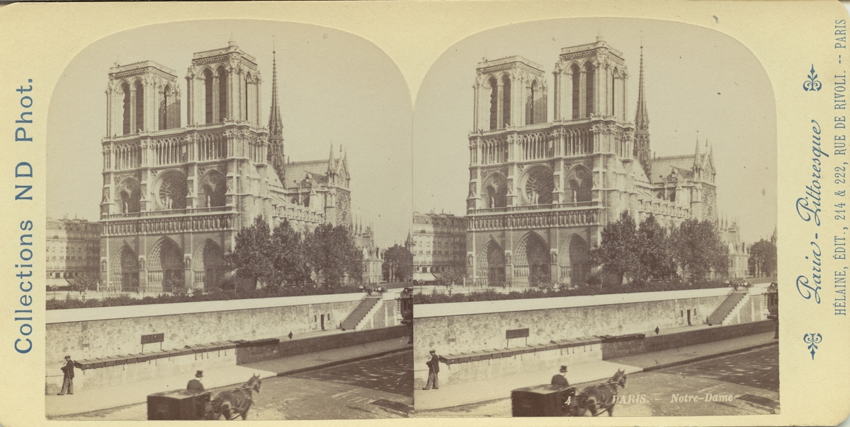 Stereobild med motiv av katedralen Notre Dame, Paris.