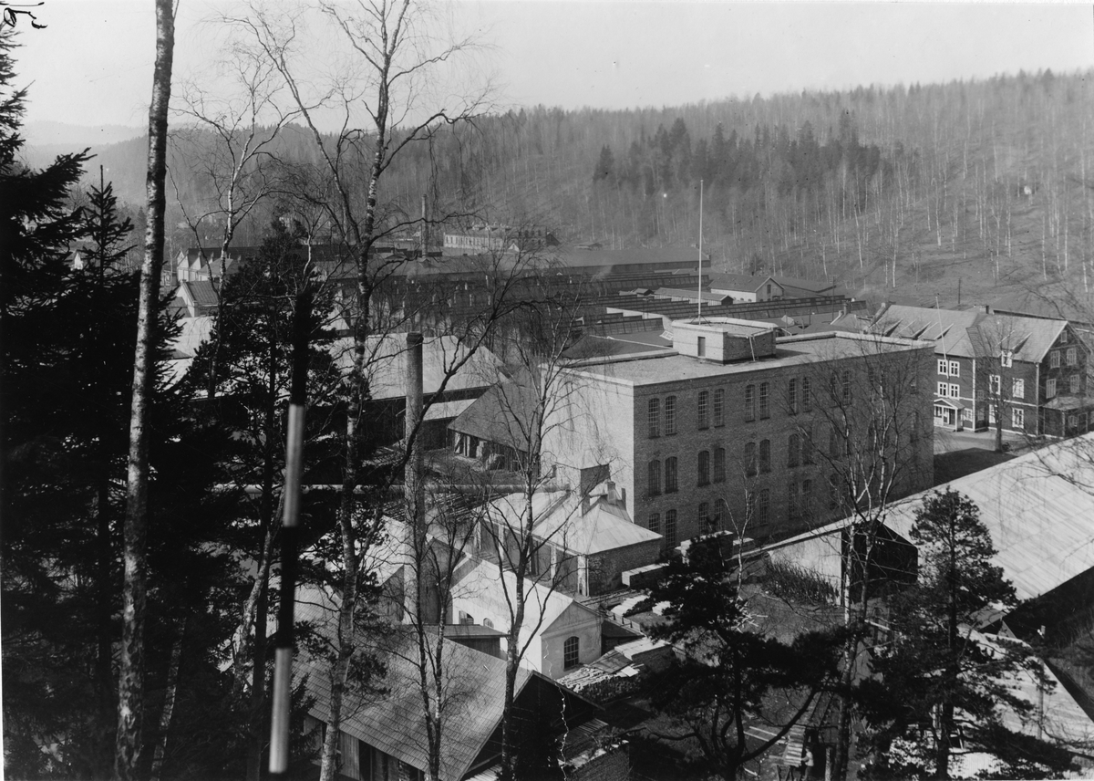 Norrahammars bruk. Vy av bruket med snickareverkstaden i förgrunden, 1925.
