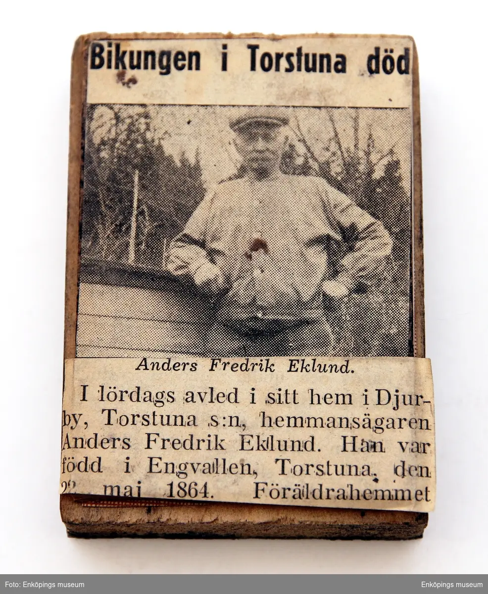 Matrisen med bild av bikungen i Torstuna. Hemmansägare Anders Fredrik Eklund.