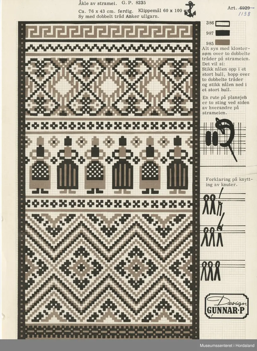 Trykt mønsterark i A4-format til brodert tekstil.