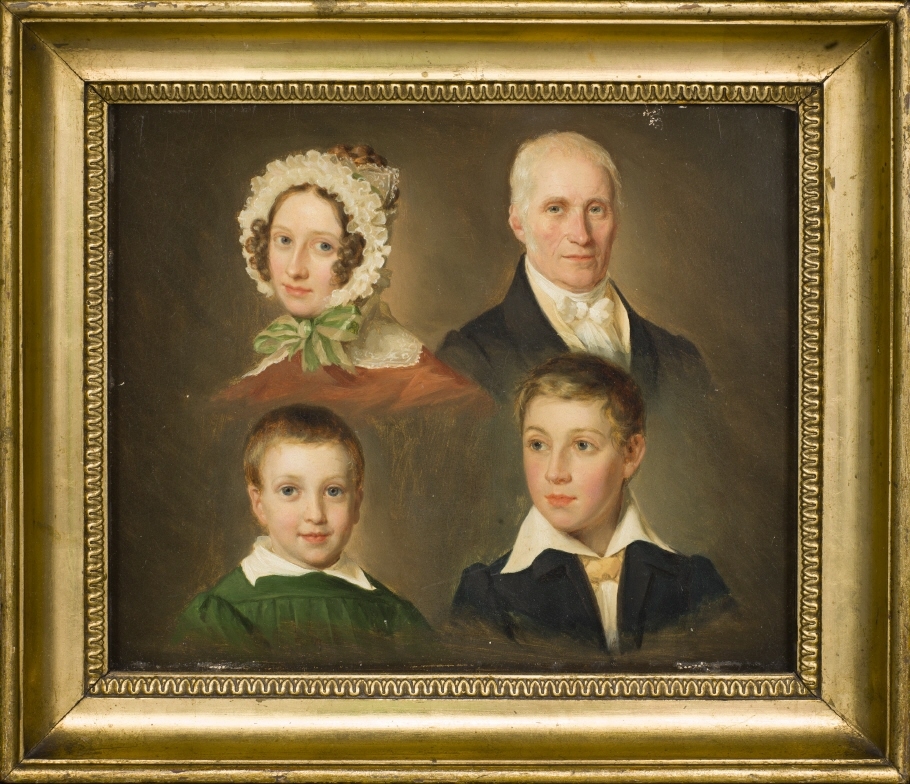 Målningen föreställer familjemedlemmar framställda som enskilda porträtt på samma pannå.