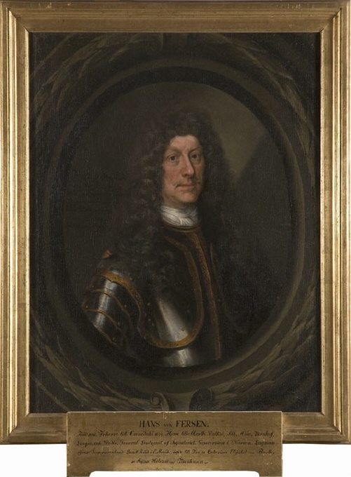 Hans von Fersen, 1625-1683, friherre, generallöjtnant, guvernör, gift med 1. Catharina Elisabet Burth, 2. friherrinnan Anna Magdalena von Tiesenhausen