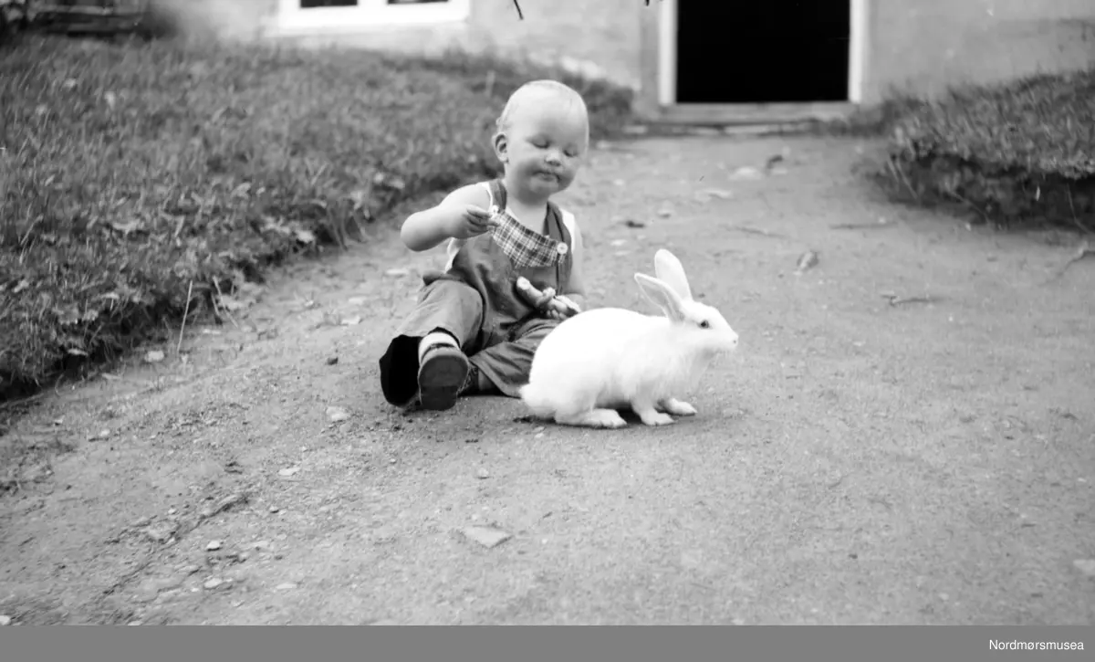 En liten gutt sammen med en kanin. Per Georg Sverdrup sammen med ...