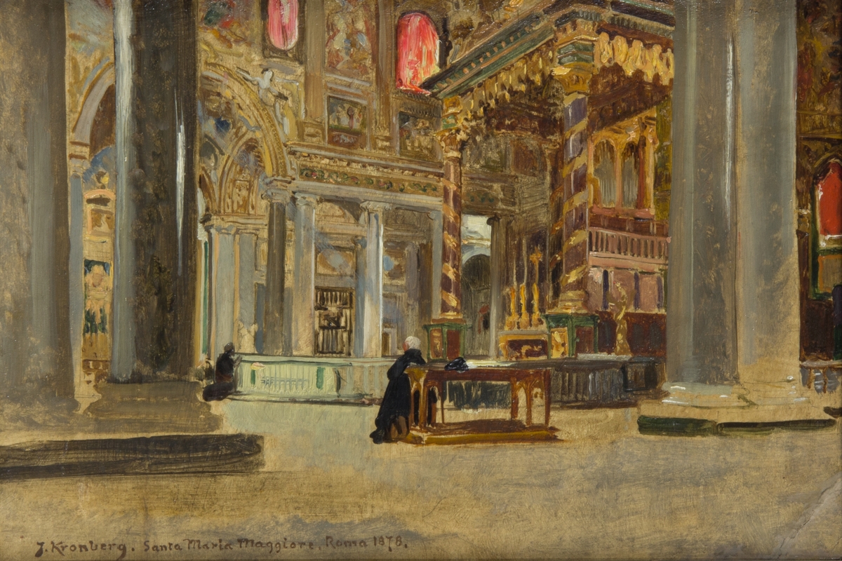 Interiör från kyrkan Santa Maria Maggiore i Rom med högkoret i centrum.