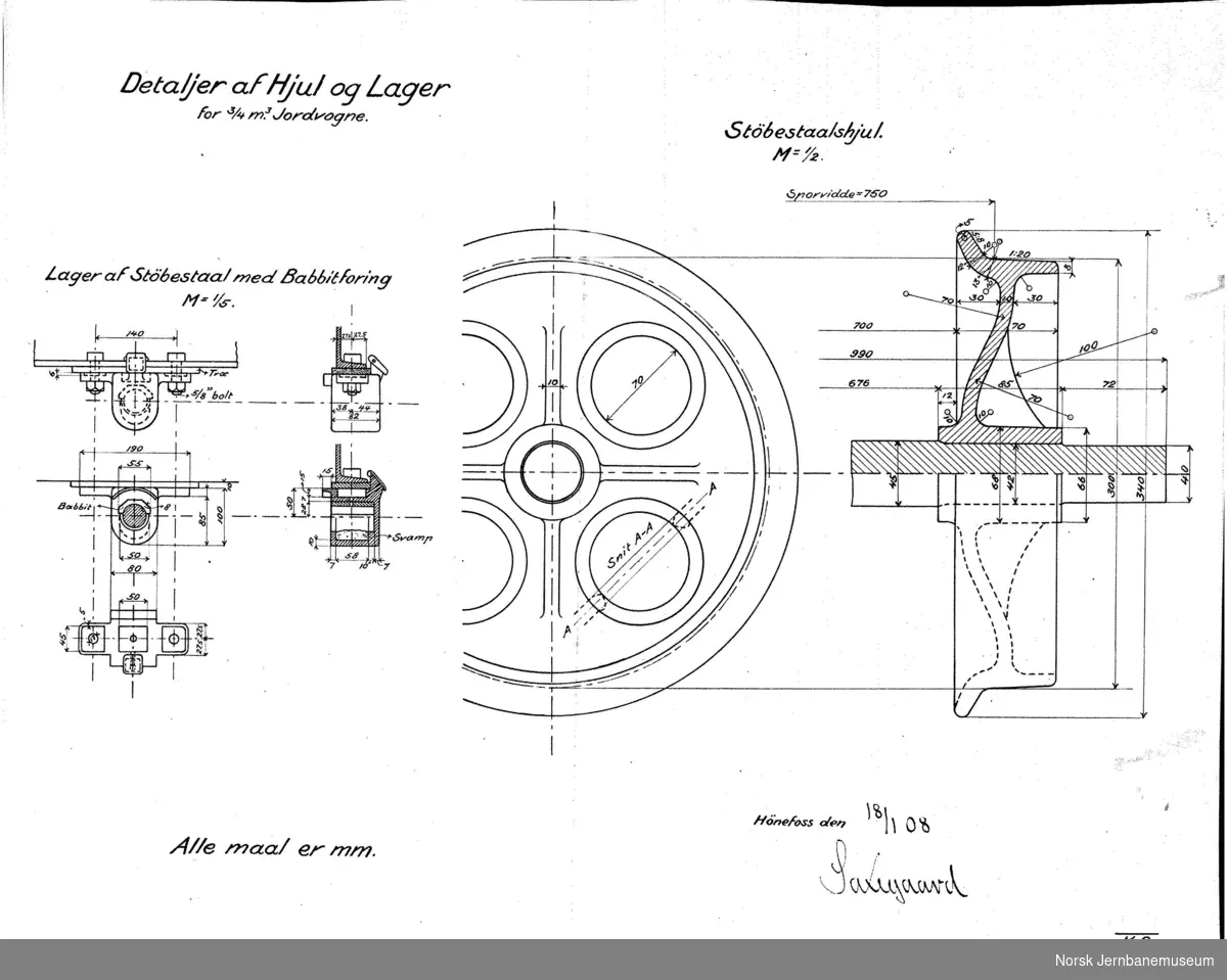 Detaljer af Hjul og Lager for 3/4 m3 Jordvogne