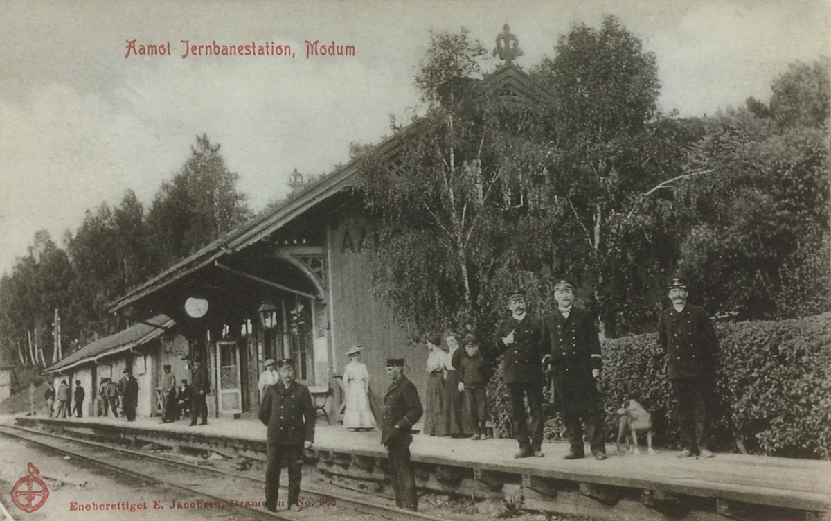 Personale og reisende på Åmot stasjon