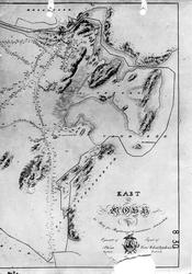 Avfotografert skadet kopi av eldre kart over Moss. 
Kart ov