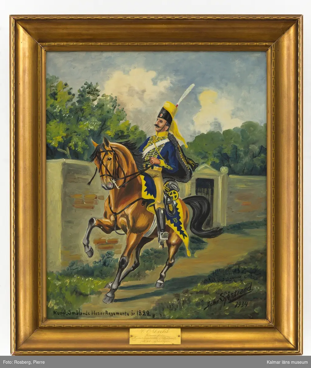 Motiv med militär ryttare till häst, Smålandshusar 1822.