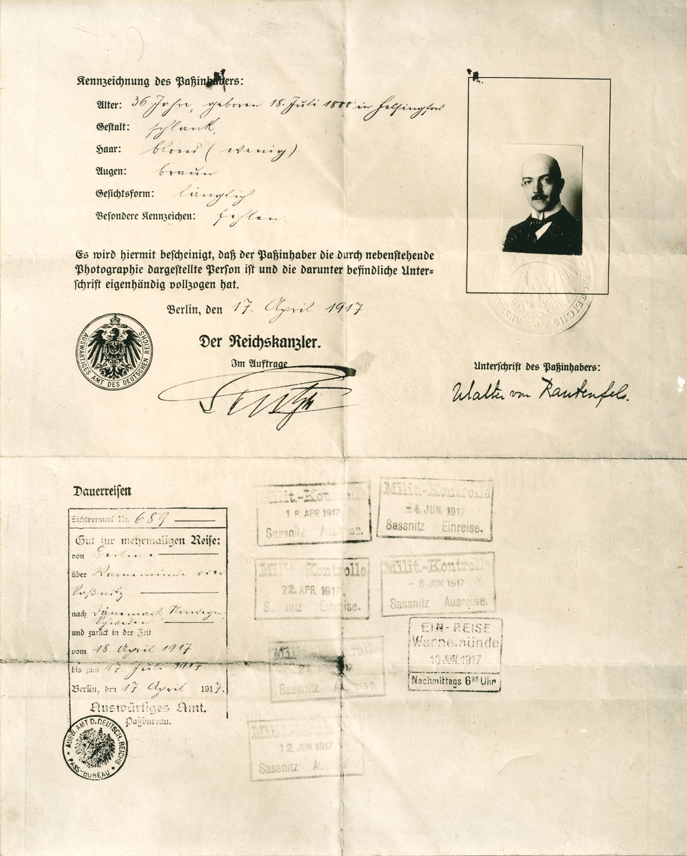 Kopi av spionen baron von Rautenfels pass