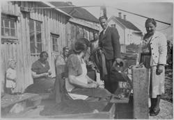 Rønsholm. Folk som sitter og egner line har fått besøk.