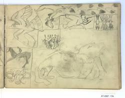 Fugl, dyr, bladranke, rytter, hund [Tegning]