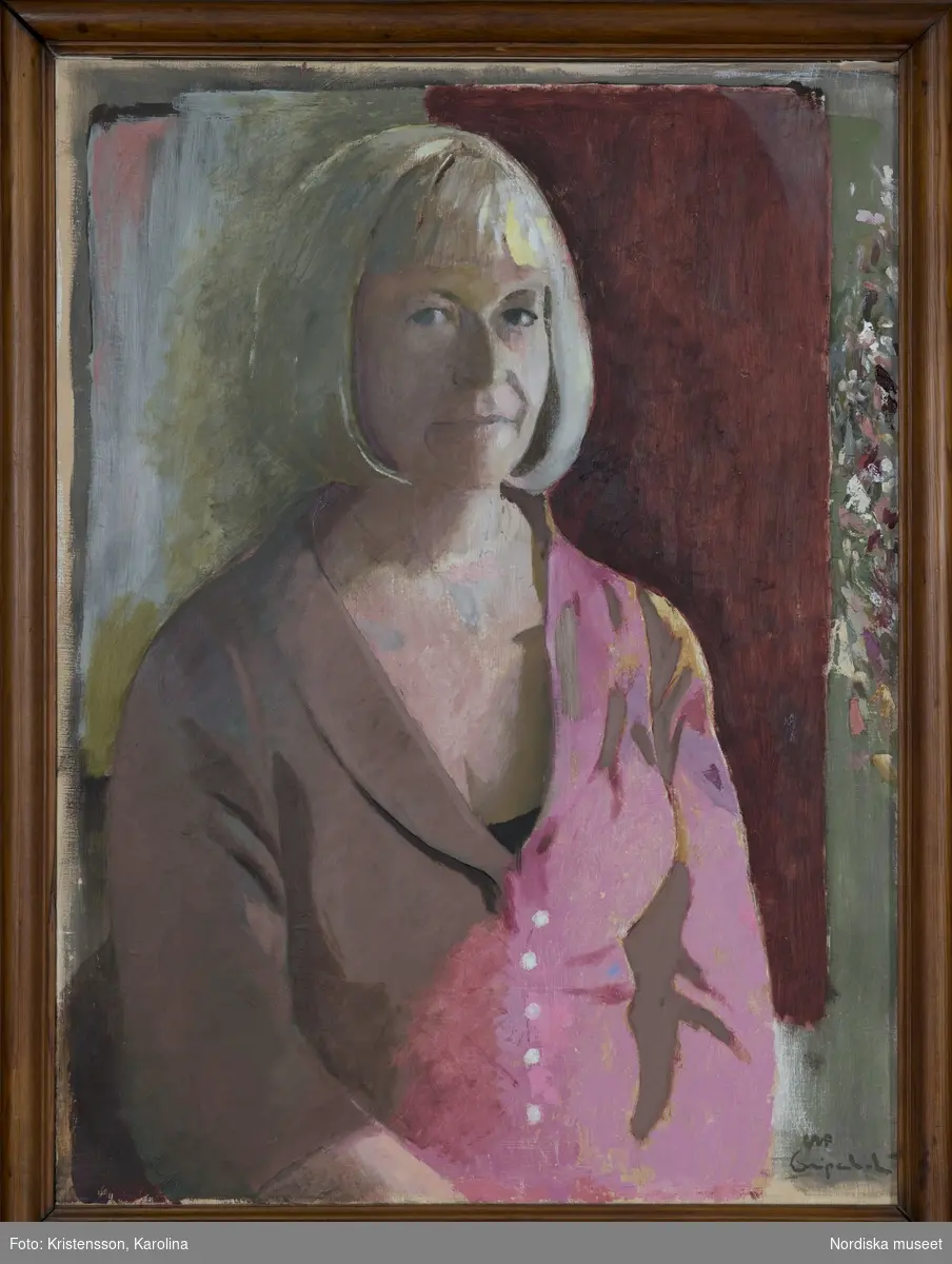 Christina Mattssons porträtt i Hazeliusrummet målat av konstnären Ulf Gripenholm.