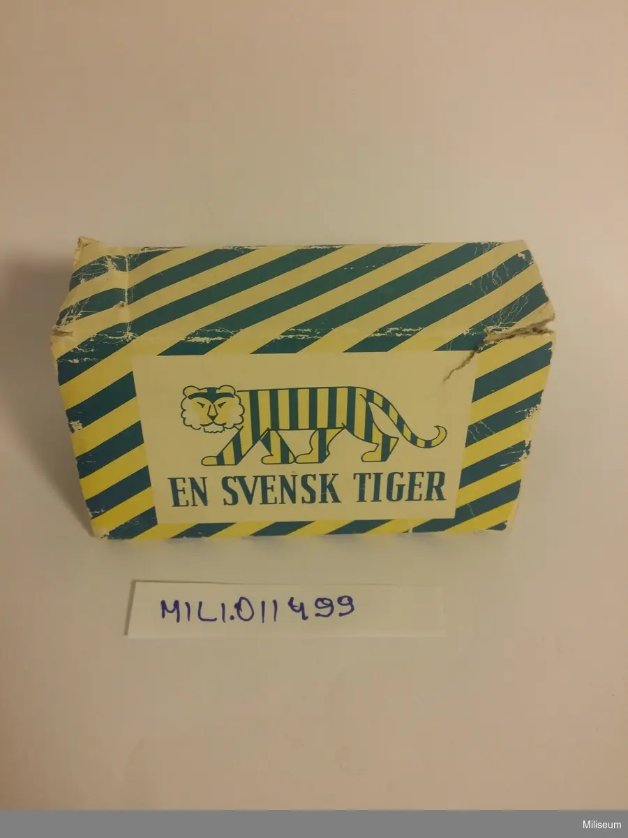 Tändsticksask "En svensk tiger", c:a 1980.