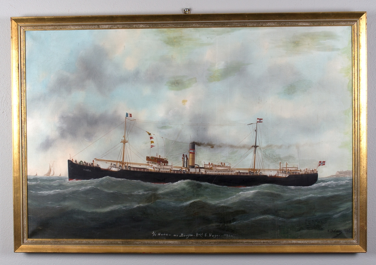 Skipsportrett av dampskipet HADA under fart i rom sjø.