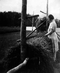 Berta Molvik hesjer på på Lilleng, Målselv 1926