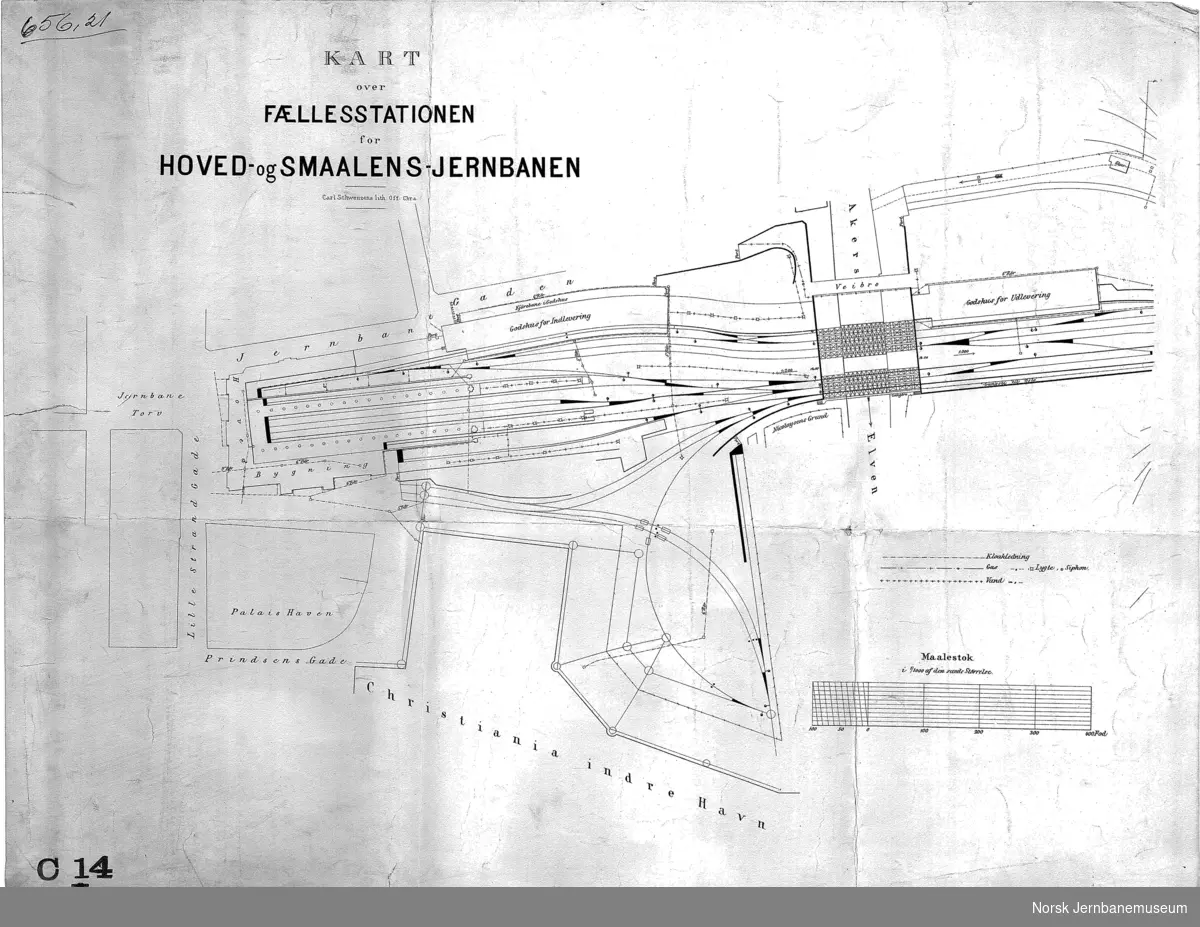 Hovedbanen - Kart over Fællesstationen for Hoved- og Smaalens-Jernbanen