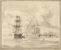 Skip ved Trekroner fort, København [Tegning]