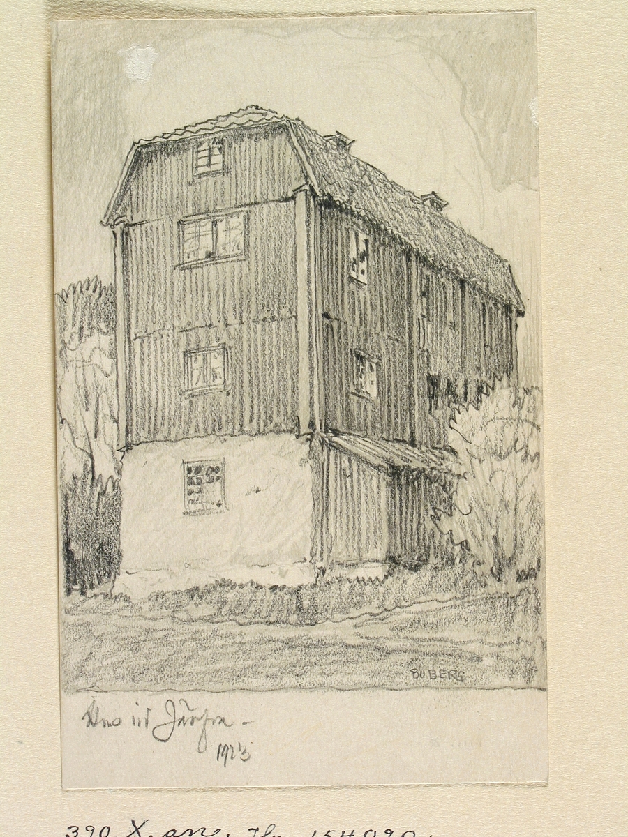 Uppland, Danderyds skplg., Solna sn., Järva. "Hus vid Järfva". Teckning av Ferdinand Boberg