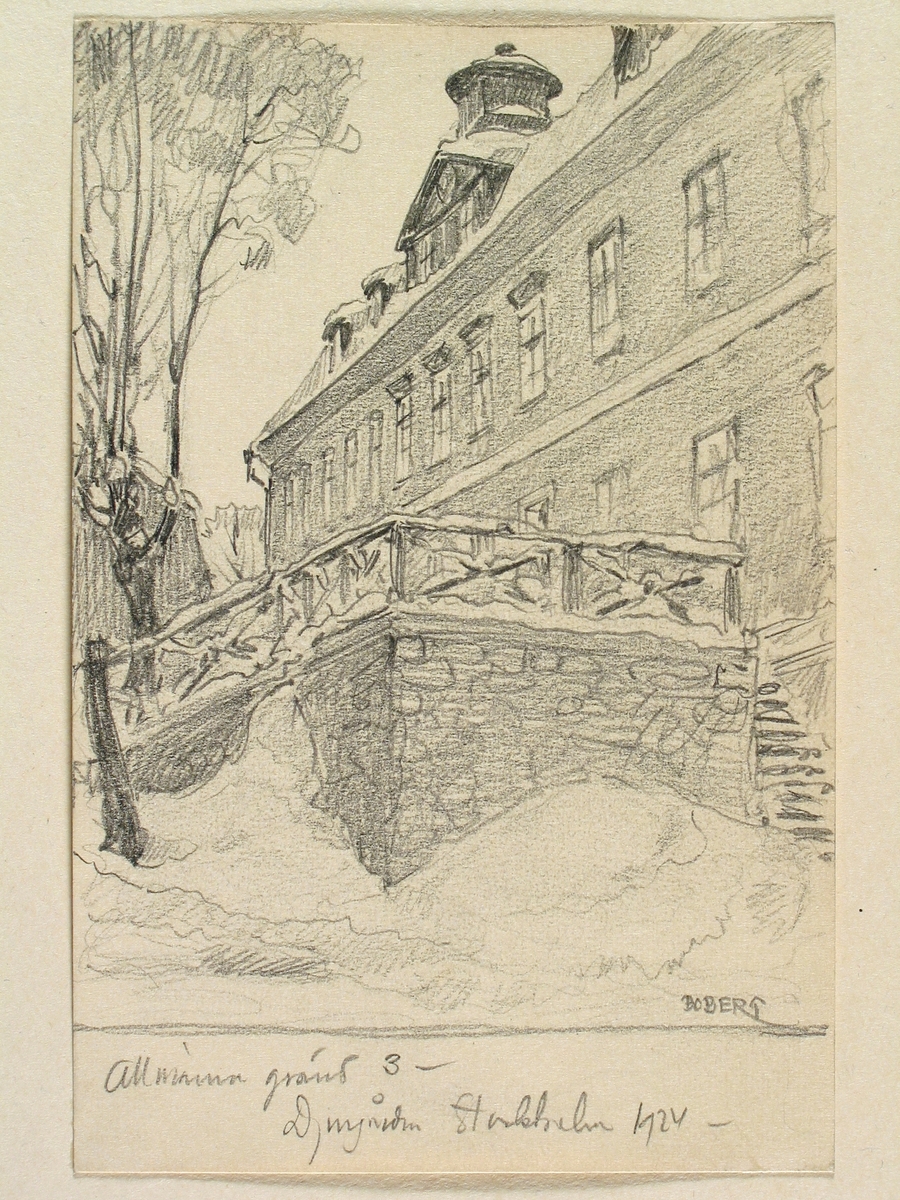 Teckning av Ferdinand Boberg. Stockholm, Djurgården, Kv. Masten, Allm. gränd 3