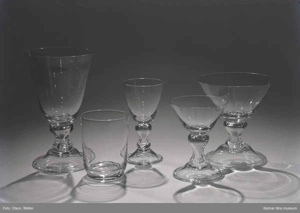 Målerås Glasbruk. Glas serie. Selterglas, vinglas och ölglas.