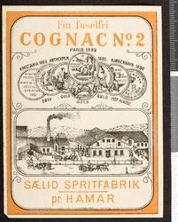 Spritetikett. Fin Fuselfri Cognac No 2. Sælid Spritfabrik, H