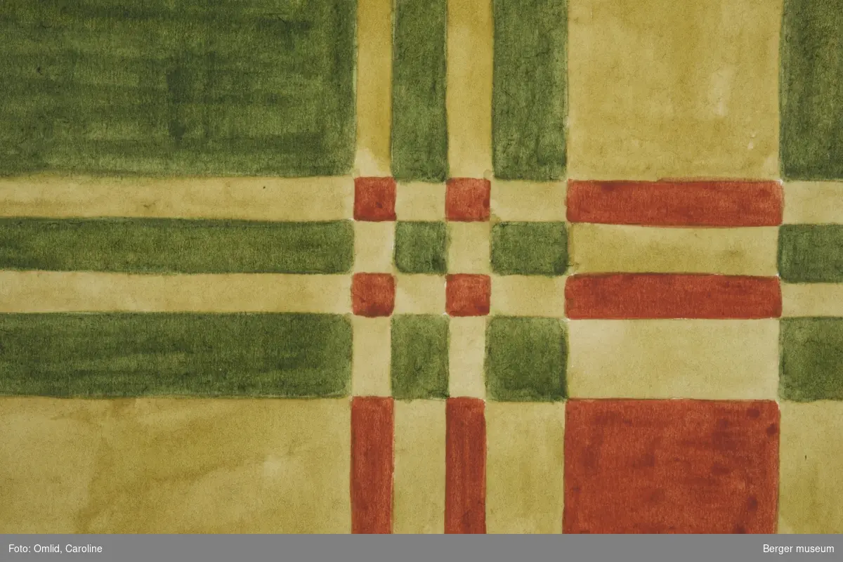 Rutemønster inspirert av skotskrutete kiltmønster, der innslag og renningsfarger krysser hverandre.