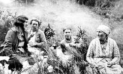 Bærplukking i Trøgstad ca. 1920(?). Fra venstre Ingrid, frk.