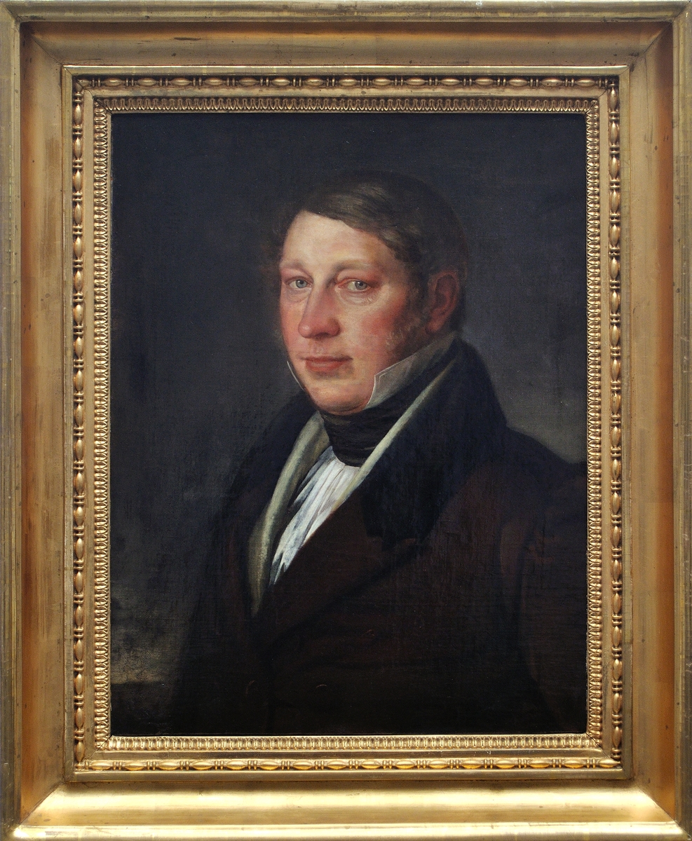 Porträttmålning, bröstbild, av grosshandlare Gustaf Adolf Elfstrand, Gävle. Ej signerad.