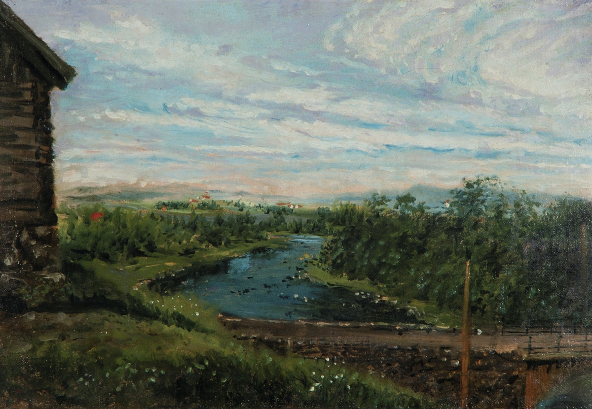 Kunst. Maleri av Mathias Stoltenberg. (født 1799, død 1871)
Svartelva ved Hjellum, landskap, 37,5x25,5.